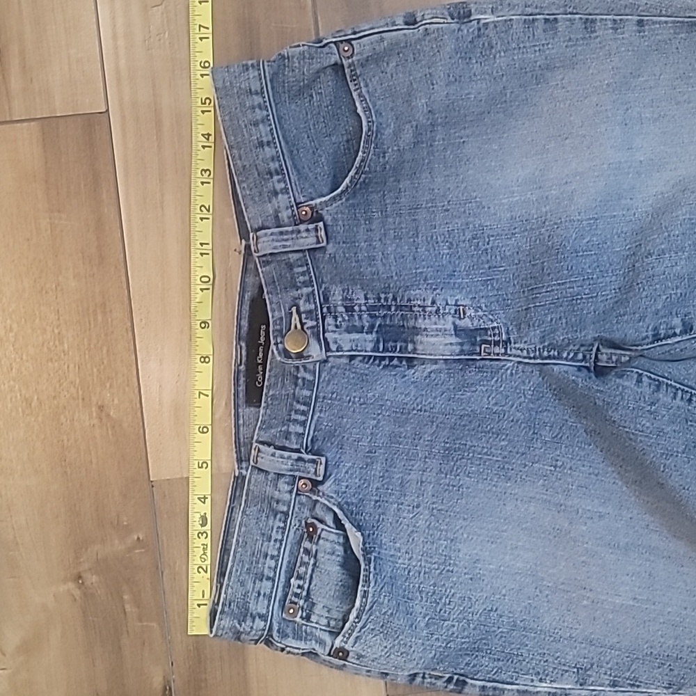 Calvin Klein Capri blue jeans size 12 distressed 5 pocket denim customized - Picture 2 of 11